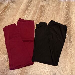 Set of Two Women’s Leggings - Brick Red and Black Size L